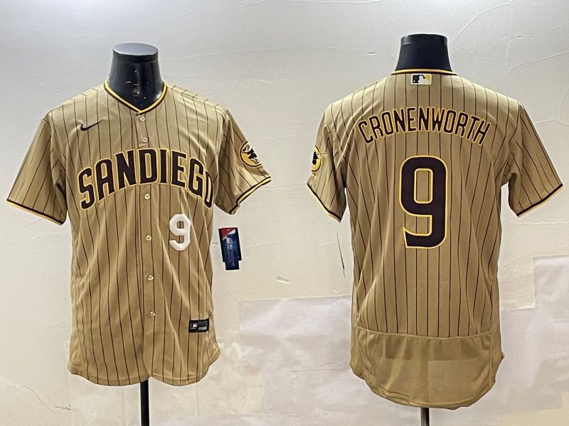 Men San Diego Padres #9 Cronenworth Brown Stripe Elite 2025 Nike MLB Jersey style 4